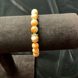 Orange/Blue-green Bracelet W Goldtone Spacers